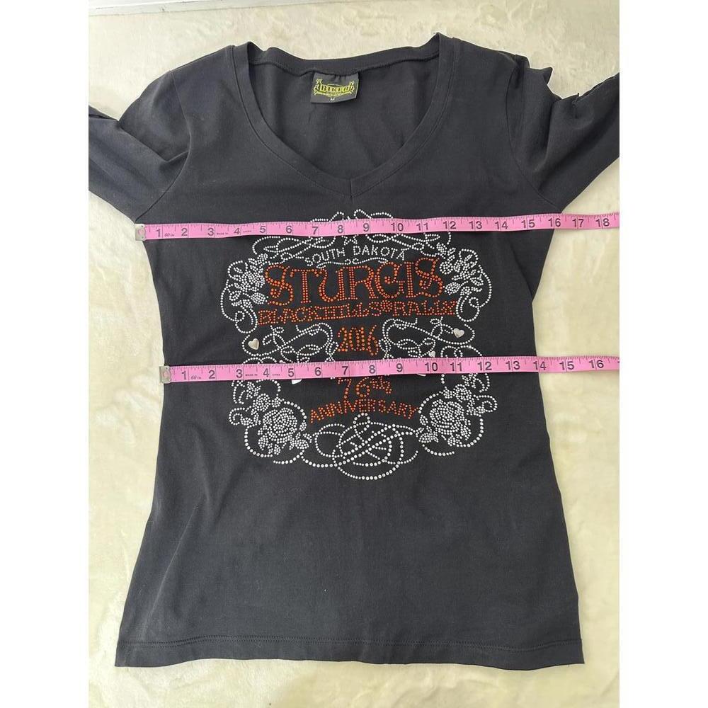Sturgis 2016 Biker Goth Lace-Up Cutout V-Neck Tee M Rhinestone Graphic - Picture 7 of 8